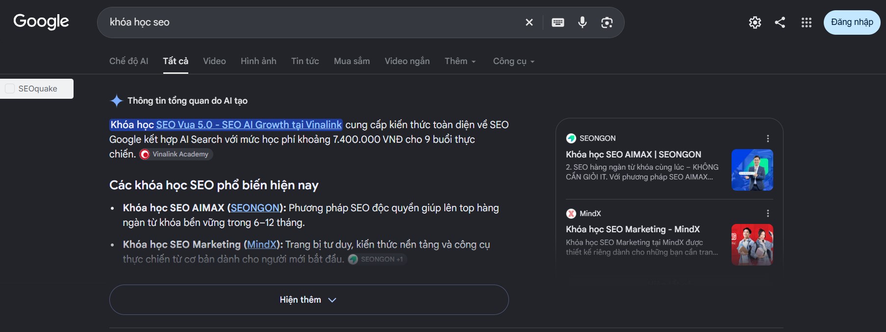 Giao diện AI Overview hiển thị ở đầu trang kết quả Google tiếng Việt